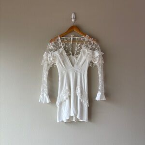 For Love & Lemons Rosebud Embroidery Mini Dress